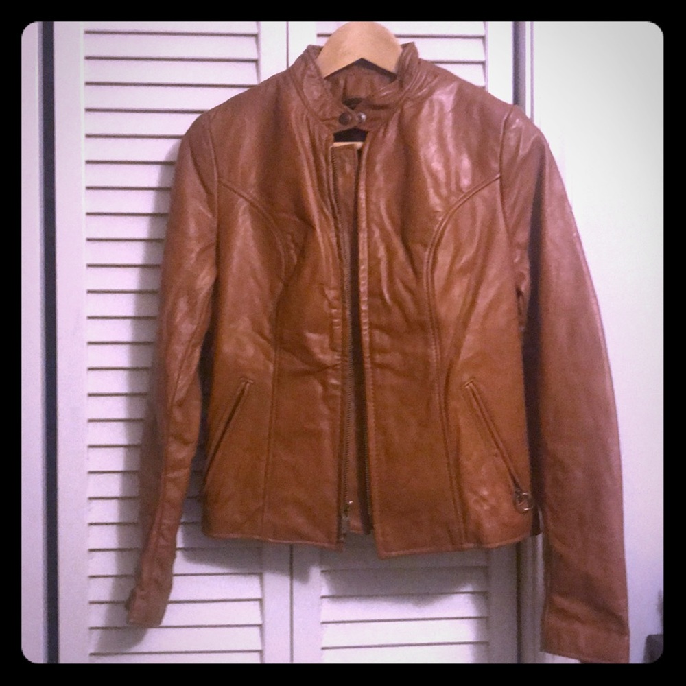 Brown Brooks leather sportswear leather jacket.